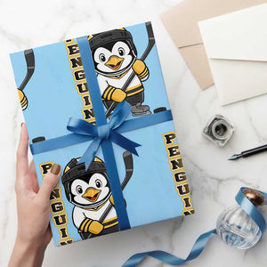 Funny Penguin Playing Ice Hockey Wrapping Paper Roll Gift For Kids TS12 Light Blue Print Your Wear
