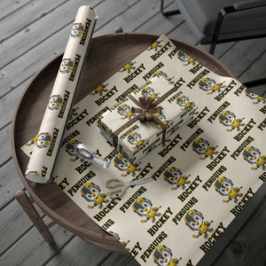 Funny Penguin Playing Ice Hockey Wrapping Paper Roll Winter Sports Gift TS12 Beige Print Your Wear