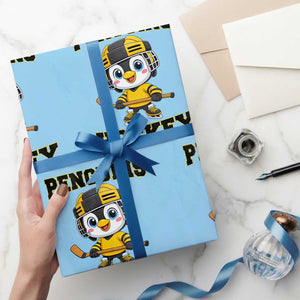 Funny Penguin Playing Ice Hockey Wrapping Paper Roll Winter Sports Gift TS12 Light Blue Print Your Wear