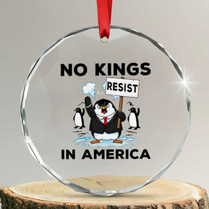 Funny Penguin Protest Crystal Glass Ornament No Kings In America TS12 Transparent Glass 3'' Circle Print Your Wear