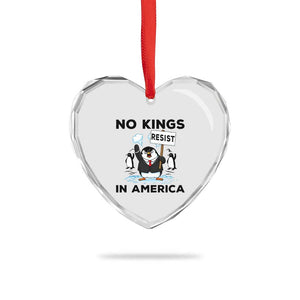 Funny Penguin Protest Heart Crystal Glass Ornament No Kings In America TS12 Print Your Wear