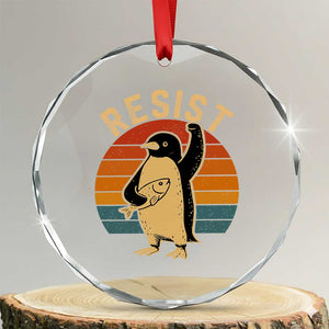 Funny Penguin Resist Crystal Glass Ornament Against Tariffs Retro Vintage TS02 Transparent Glass 3'' Circle Print Your Wear