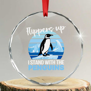 Funny Penguin Resist Crystal Glass Ornament Flippers Up I Stand With The Penguins TS02 Transparent Glass 3'' Circle Print Your Wear