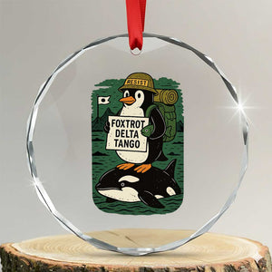 Funny Penguin Resist Crystal Glass Ornament No Tarriffs Activism Graphic TS02 Transparent Glass 3'' Circle Print Your Wear