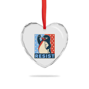 Funny Penguin Resist Graphic Heart Crystal Glass Ornament Resist Protest Against Tariffs TS02 Print Your Wear