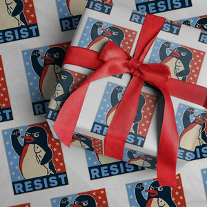 Funny Penguin Resist Graphic Wrapping Paper Roll Resist Protest Against Tariffs TS02 White Print Your Wear