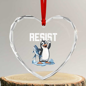 Funny Penguin Resist Heart Crystal Glass Ornament Against Tariffs Protest TS02 Transparent Glass 3'' Heart Print Your Wear