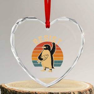 Funny Penguin Resist Heart Crystal Glass Ornament Against Tariffs Retro Vintage TS02 Transparent Glass 3'' Heart Print Your Wear