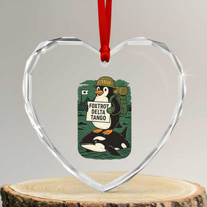 Funny Penguin Resist Heart Crystal Glass Ornament No Tarriffs Activism Graphic TS02 Transparent Glass 3'' Heart Print Your Wear