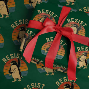 Funny Penguin Resist Wrapping Paper Roll Against Tariffs Retro Vintage TS02 Green Print Your Wear