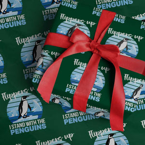 Funny Penguin Resist Wrapping Paper Roll Flippers Up I Stand With The Penguins TS02 Green Print Your Wear