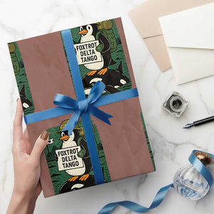 Funny Penguin Resist Wrapping Paper Roll No Tarriffs Activism Graphic TS02 Mocha Print Your Wear