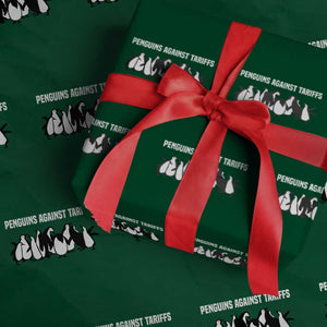 Funny Penguin Resist Wrapping Paper Roll Penguins Against Tariffs Sarcastic Saying Meme TS02 Green Print Your Wear
