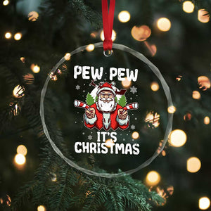 Funny Pew Pew Santa Christmas Crystal Glass Ornament Angry Santa with Candy Cane Guns Holiday Humor TS02 Print Your Wear