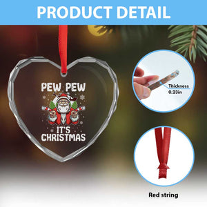 Funny Pew Pew Santa Christmas Heart Crystal Glass Ornament Angry Santa with Candy Cane Guns Holiday Humor TS02 Print Your Wear