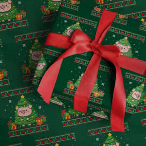 Funny Pig Christmas Tree Ugly Sweater Wrapping Paper Roll Farm Animal Gift TS12 Green Print Your Wear