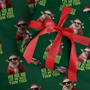 Funny Pig Santa Wrapping Paper Roll Ho Ho Ho Let Me Suck Them Toes Weird Festive Christmas TS02 Green Print Your Wear