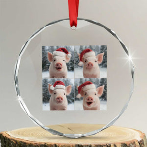 Funny Pig With Santa Hat Photobooth Crystal Glass Ornament Christmas Gift TS12 Transparent Glass 3'' Circle Print Your Wear