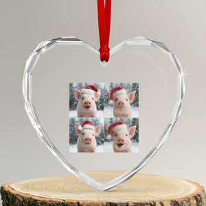 Funny Pig With Santa Hat Photobooth Heart Crystal Glass Ornament Christmas Gift TS12 Transparent Glass 3'' Heart Print Your Wear