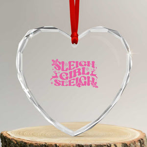 Funny Pink Christmas Heart Crystal Glass Ornament Sleigh Girl Sleigh Reindeer TS11 Transparent Glass 3'' Heart Print Your Wear