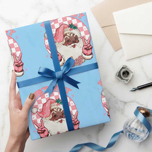 Funny Pink Christmas Retro Black Santa Wrapping Paper Roll Holly Jolly Vibes TS11 Light Blue Print Your Wear