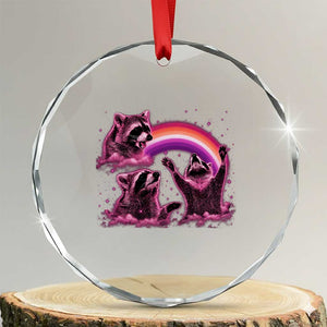 Funny Pink Raccoon Live Laugh Crystal Glass Ornament Lesbian Pride Month TS12 Transparent Glass 3'' Circle Print Your Wear