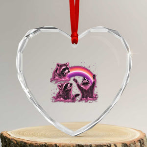Funny Pink Raccoon Live Laugh Heart Crystal Glass Ornament Lesbian Pride Month TS12 Transparent Glass 3'' Heart Print Your Wear