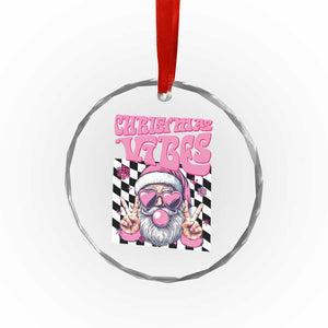 Funny Pink Santa Christmas Crystal Glass Ornament Christmas Vibes Checkboard TS11 Print Your Wear
