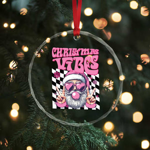 Funny Pink Santa Christmas Crystal Glass Ornament Christmas Vibes Checkboard TS11 Print Your Wear