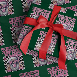 Funny Pink Santa Christmas Wrapping Paper Roll Christmas Vibes Checkboard TS11 Green Print Your Wear