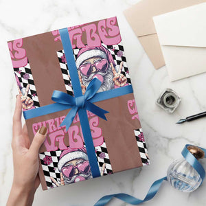 Funny Pink Santa Christmas Wrapping Paper Roll Christmas Vibes Checkboard TS11 Mocha Print Your Wear