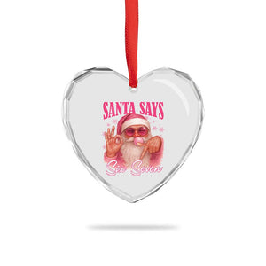 Funny Pink Santa Says Six Seven Heart Crystal Glass Ornament 67 Christmas Meme Gen Alpha TS11 Print Your Wear