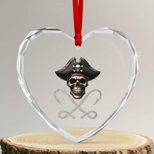 Funny Pirate Fishing Lover Heart Crystal Glass Ornament Vintage Pirate Skull Hooks Fishing TS11 Transparent Glass 3'' Heart Print Your Wear