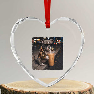 Funny Pitbull Drinking Coffee Heart Crystal Glass Ornament Dog Meme Caffeine Graphic TS12 Transparent Glass 3'' Heart Print Your Wear