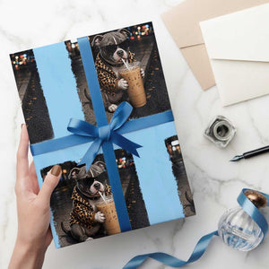 Funny Pitbull Drinking Coffee Wrapping Paper Roll Dog Meme Caffeine Graphic TS12 Light Blue Print Your Wear