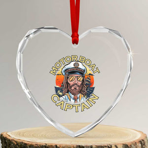 Funny Pontoon Boating Motor Boatin Lake Heart Crystal Glass Ornament Motor Boat Captain TS14 Transparent Glass 3'' Heart Print Your Wear