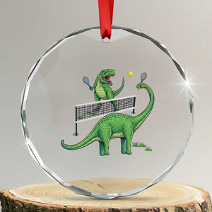 Funny Prehistoric Dinosaur Tennis Player Game Day Crystal Glass Ornament TS12 Transparent Glass 3'' Circle Print Your Wear