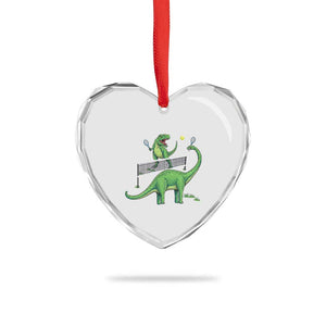 Funny Prehistoric Dinosaur Tennis Player Game Day Heart Crystal Glass Ornament TS12 Print Your Wear