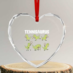 Funny Prehistoric Dinosaur Tennis Player Heart Crystal Glass Ornament Gift For Tennis Fans TS12 Transparent Glass 3'' Heart Print Your Wear