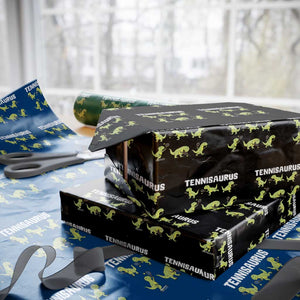 Funny Prehistoric Dinosaur Tennis Player Wrapping Paper Roll Gift For Tennis Fans TS12 Black Print Your Wear