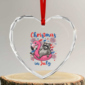 Funny Raccoon Christmas In July 4th of July Heart Crystal Glass Ornament
