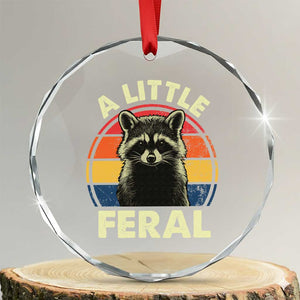 Funny Raccoon Crystal Glass Ornament A Little Feral Trash Panda Meme Retro TS02 Transparent Glass 3'' Circle Print Your Wear