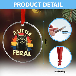 Funny Raccoon Crystal Glass Ornament A Little Feral Trash Panda Meme Retro TS02 Print Your Wear