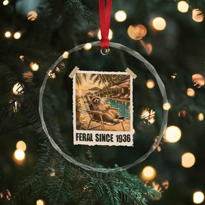 Funny Raccoon Feral Since 1936 90th Birthday Crystal Glass Ornament Vintage 90 Year Old Gift