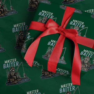 Funny Raccoon Fishing Wrapping Paper Roll Master Baiter Fisherman TS14 Green Print Your Wear