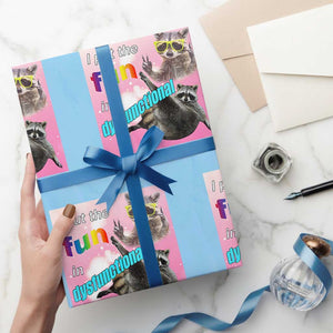 Funny Raccoon Meme Wrapping Paper Roll I Put The Fun In Dysfunctional TS02 Light Blue Print Your Wear