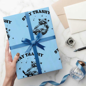 Funny Raccoon Meme Wrapping Paper Roll Stay Trashy TS14 Light Blue Print Your Wear