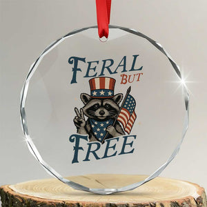 Funny Raccoon Patriotic Crystal Glass Ornament Feral But Free 4th Of July American Flag TS02 Transparent Glass 3'' Circle Print Your Wear