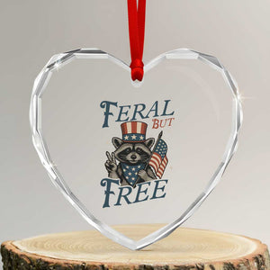 Funny Raccoon Patriotic Heart Crystal Glass Ornament Feral But Free 4th Of July American Flag TS02 Transparent Glass 3'' Heart Print Your Wear