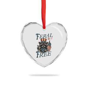 Funny Raccoon Patriotic Heart Crystal Glass Ornament Feral But Free 4th Of July American Flag TS02 Print Your Wear